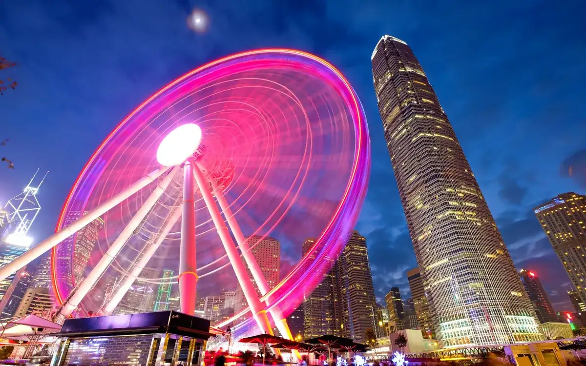 Hong Kong Observation Wheel and International Finance Centre at night